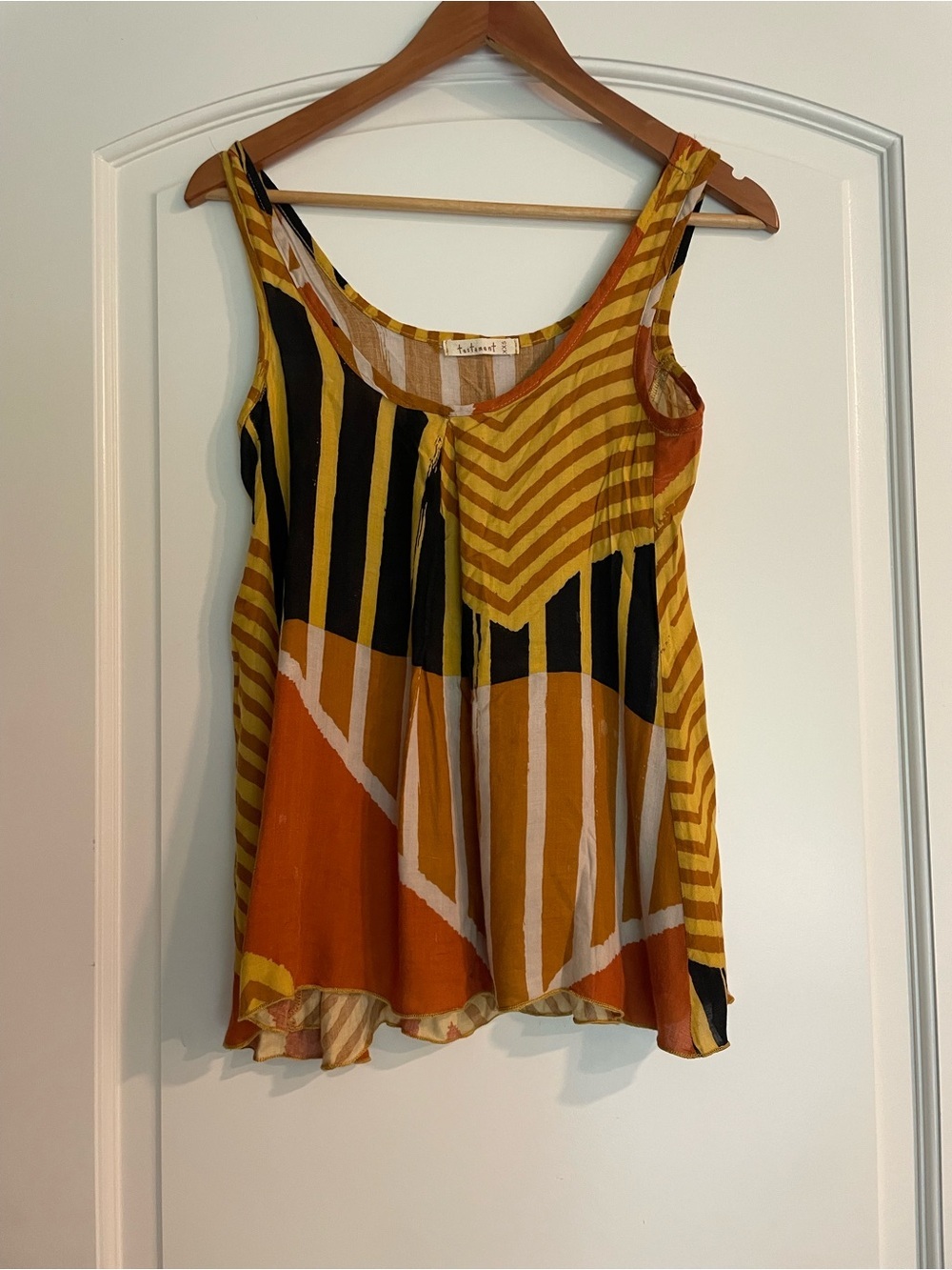 Testament Mustard, Rust & Black Geometric Tank lightweight Flowy Top XXS